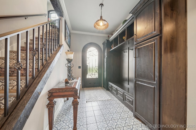 30907 E 68th St S, Broken Arrow, OK 74014 - mudroom with ornamental molding