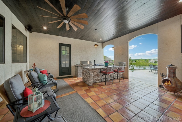 30907 E 68th St S, Broken Arrow, OK 74014 - view of patio featuring an outdoor kitchen and ceiling fan