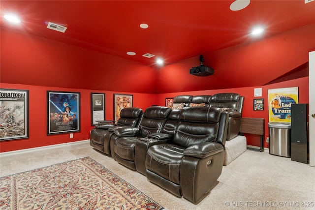 11406 69th E Pl, Bixby, OK 74008 - home theater with carpet flooring, lofted ceiling, and recessed lighting