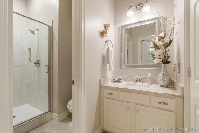 11406 69th E Pl, Bixby, OK 74008 - bathroom with a stall shower, vanity, toilet, and baseboards
