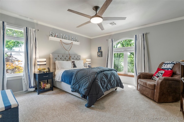 11406 69th E Pl, Bixby, OK 74008 - carpeted bedroom with crown molding, baseboards, and a ceiling fan