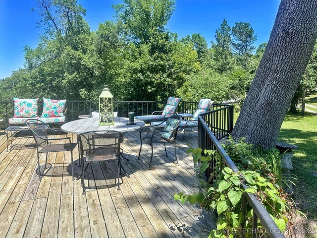 3293 W Southern Ave, Hulbert, OK 74441 - wooden terrace featuring outdoor dining space