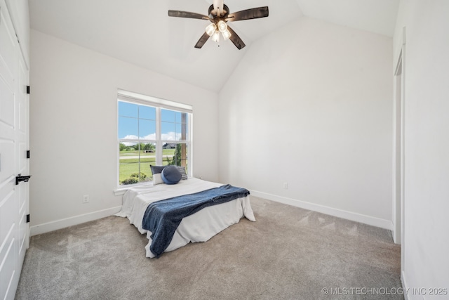 123 E 168th St, Glenpool, OK 74033 - bedroom featuring vaulted ceiling, carpet, baseboards, and ceiling fan