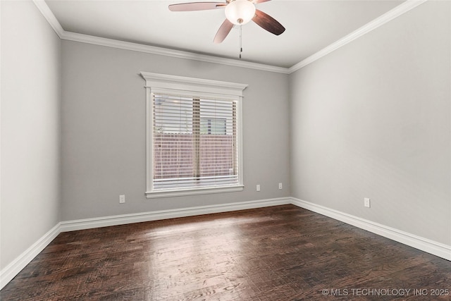 2236 W Charlotte St, Broken Arrow, OK 74011 - unfurnished room with a ceiling fan, dark wood finished floors, baseboards, and crown molding