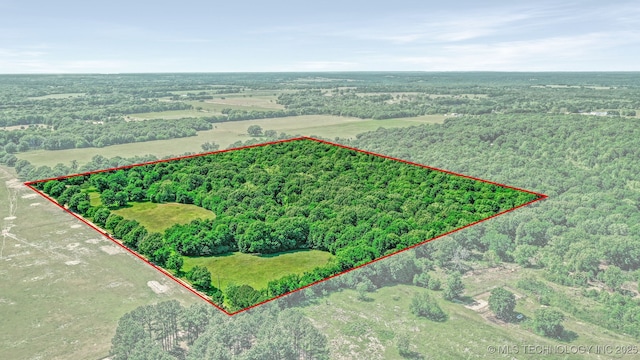 900 W Hardesty Rd, Caddo, OK 74729 - aerial view of property's location featuring property parcel outlined and a heavily wooded area