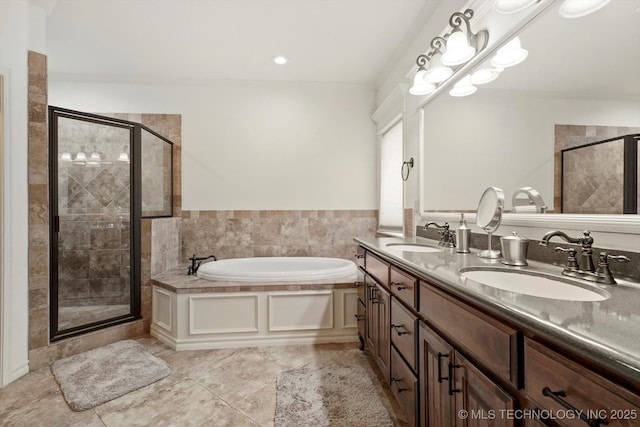12643 S 67th E Ave, Bixby, OK 74070 - bathroom featuring a bath, double vanity, and a stall shower