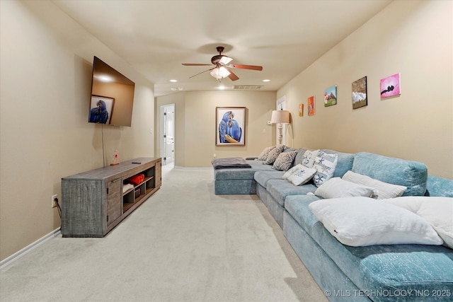 12643 S 67th E Ave, Bixby, OK 74070 - living area with light colored carpet, ceiling fan, recessed lighting, and baseboards