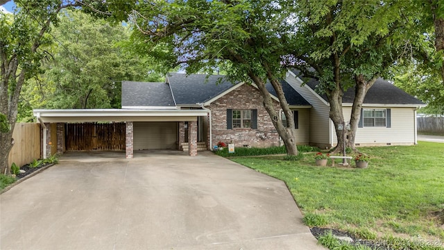 1732 N Little, Cushing, OK 74023 - view of front facade with crawl space, concrete driveway, brick siding, and a shingled roof