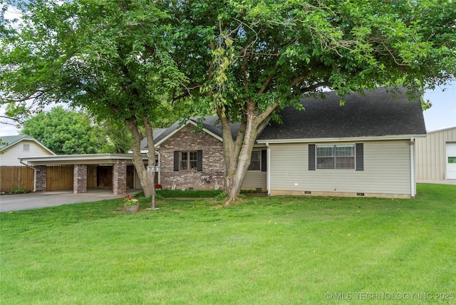 1732 N Little, Cushing, OK 74023 - view of front of house with crawl space, a carport, roof with shingles, and concrete driveway