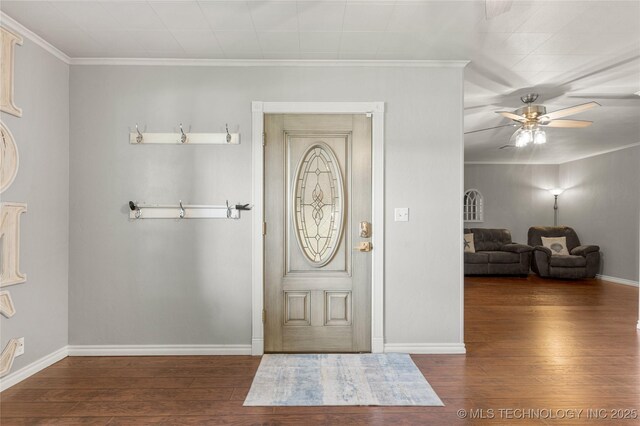 1732 N Little, Cushing, OK 74023 - foyer featuring hardwood / wood-style flooring, ceiling fan, and crown molding