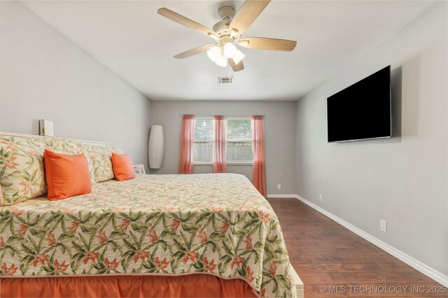 1732 N Little, Cushing, OK 74023 - bedroom with dark wood-type flooring and a ceiling fan