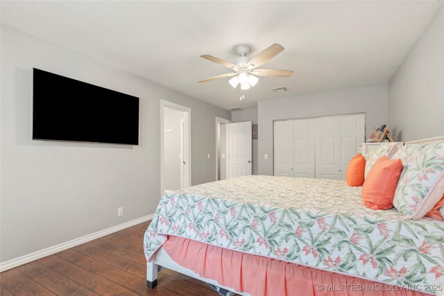 1732 N Little, Cushing, OK 74023 - bedroom with hardwood / wood-style flooring, a closet, and ceiling fan