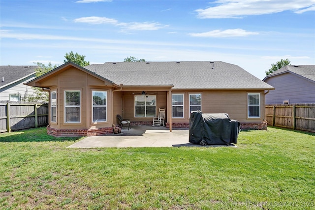 20225 E 44th St S, Broken Arrow, OK 74014 - rear view of property with a patio, a shingled roof, and ceiling fan