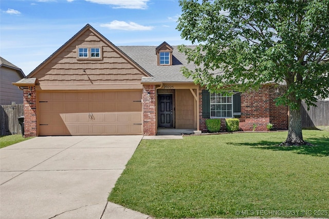 20225 E 44th St S, Broken Arrow, OK 74014 - view of front of house featuring an attached garage, concrete driveway, roof with shingles, and brick siding
