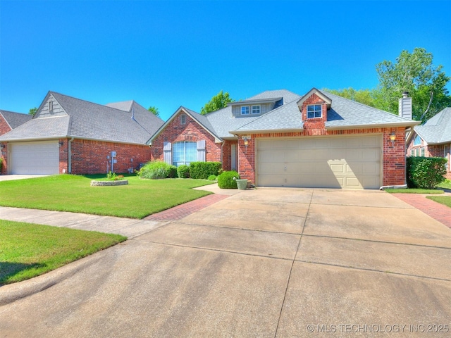 4708 W Indianola St, Broken Arrow, OK 74012 - traditional home with brick siding, a front lawn, a garage, and concrete driveway