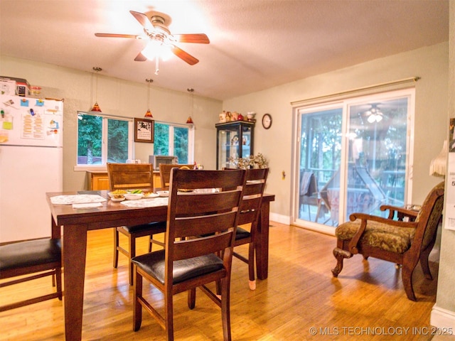 5404 Ranch Rd, Kingston, OK 73439 - dining space featuring a ceiling fan and light wood-type flooring