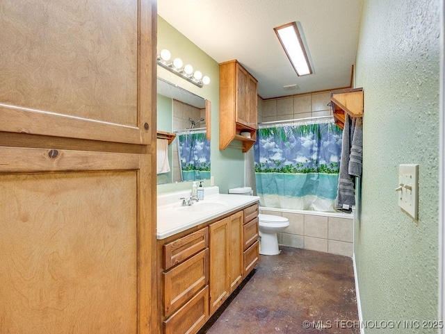 1533 County Road 3480, Ada, OK 74820 - full bath with concrete floors, toilet, vanity, tub / shower combination, and a textured wall