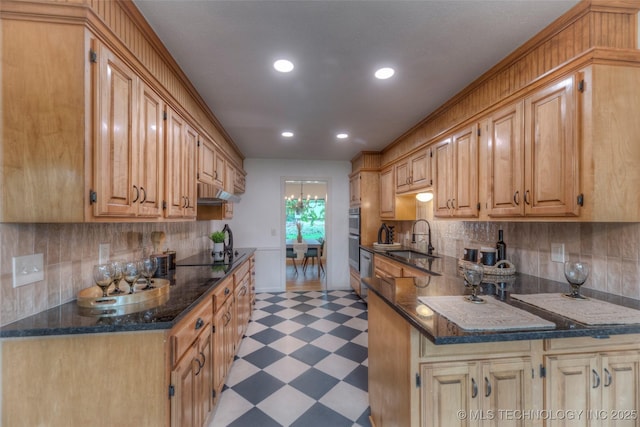 8221 S 74th E Ave, Tulsa, OK 74133 - kitchen featuring light flooring, a sink, black electric stovetop, backsplash, and recessed lighting