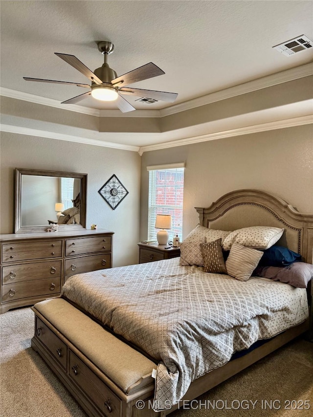 9701 N 98th E Ave, Owasso, OK 74055 - bedroom with light colored carpet, crown molding, and a ceiling fan