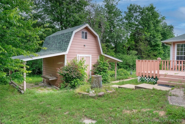 4605 Skylane Dr, Sand Springs, OK 74063 - view of grassy yard featuring a wooden deck and an outdoor structure