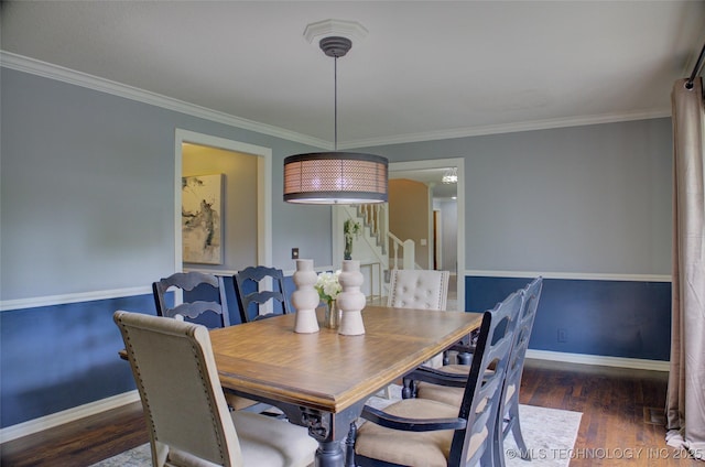 10520 S 69th E Ave, Tulsa, OK 74133 - dining space featuring wood finished floors, baseboards, stairs, and crown molding