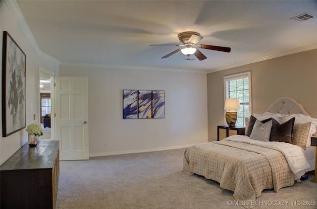 10520 S 69th E Ave, Tulsa, OK 74133 - bedroom featuring crown molding, light colored carpet, baseboards, and a ceiling fan