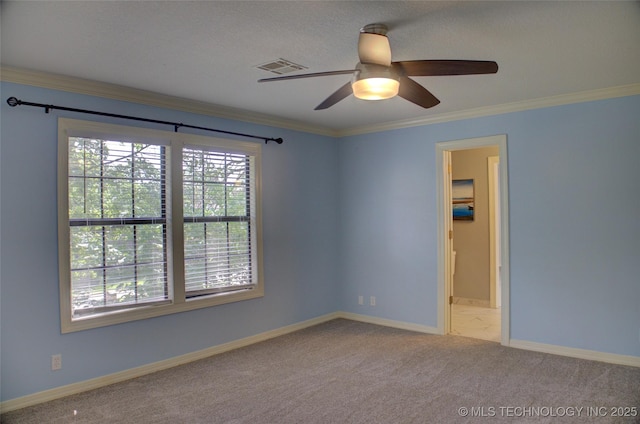 10520 S 69th E Ave, Tulsa, OK 74133 - carpeted empty room featuring ornamental molding, a ceiling fan, and baseboards
