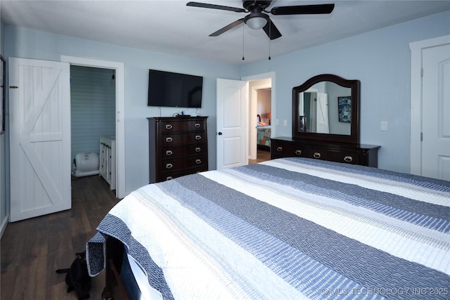 8845 Chestnut Rd, Henryetta, OK 74437 - bedroom featuring dark wood-style flooring and ceiling fan