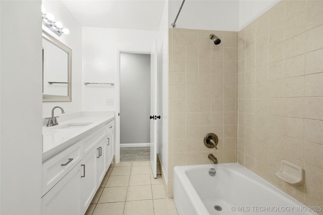 11607 E 24th St, Tulsa, OK 74129 - full bathroom featuring vanity, tile patterned floors, shower / bath combination, and baseboards