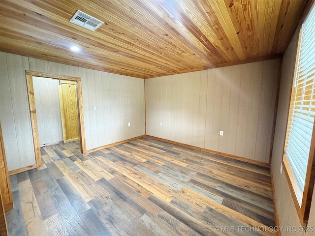 15588 N Sunset Valley Rd, Hulbert, OK 74441 - unfurnished room with wood-type flooring, wooden ceiling, wood walls, and baseboards