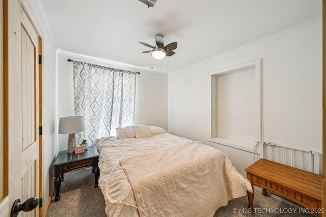 303 SE 3rd St, Pryor, OK 74361 - carpeted bedroom with ornamental molding and a ceiling fan