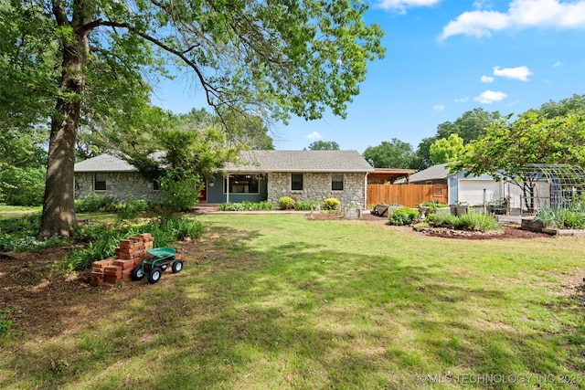 1558 E N Ridge Dr, Vinita, OK 74301 - rear view of property with stone siding