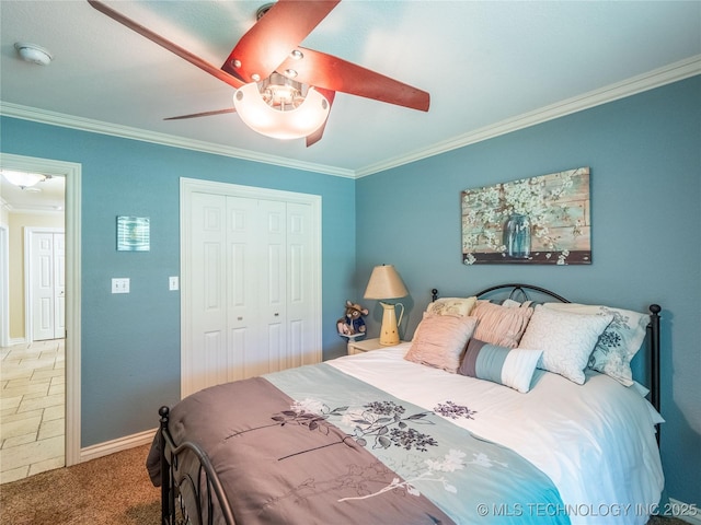 20 Quail, Mcalester, OK 74501 - bedroom with ornamental molding, a closet, carpet flooring, ceiling fan, and baseboards