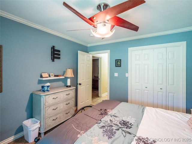 20 Quail, Mcalester, OK 74501 - bedroom with crown molding, a closet, ceiling fan, and baseboards