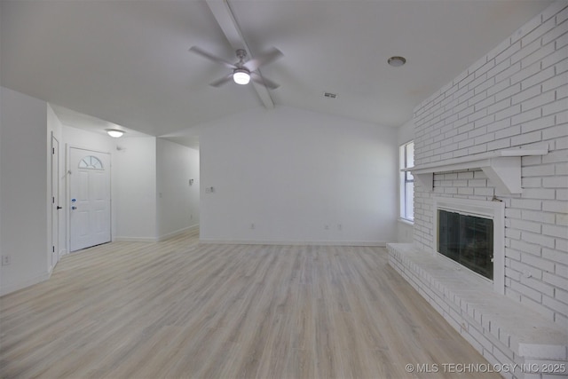 1904 W Honolulu St, Broken Arrow, OK 74012 - unfurnished living room featuring a ceiling fan, a fireplace, light wood-style floors, and baseboards