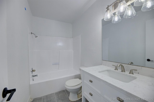 1904 W Honolulu St, Broken Arrow, OK 74012 - bathroom with toilet, vanity, washtub / shower combination, a chandelier, and tile patterned floors
