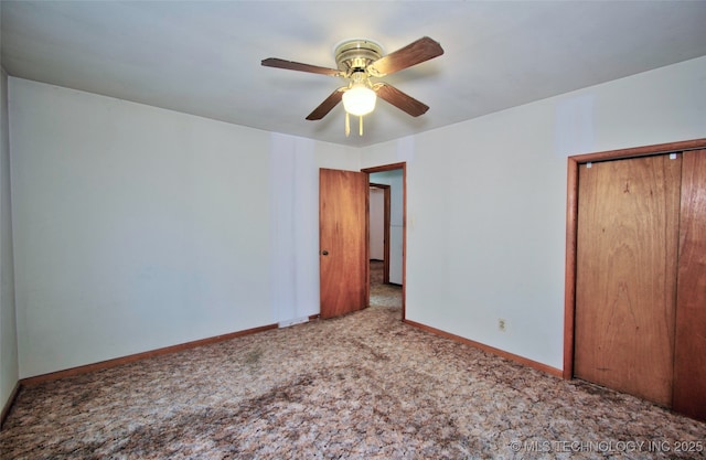 4120 W 53rd St S, Muskogee, OK 74401 - unfurnished bedroom featuring carpet, baseboards, a closet, and a ceiling fan