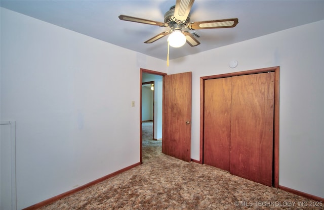 4120 W 53rd St S, Muskogee, OK 74401 - unfurnished bedroom with carpet flooring, a closet, baseboards, and a ceiling fan