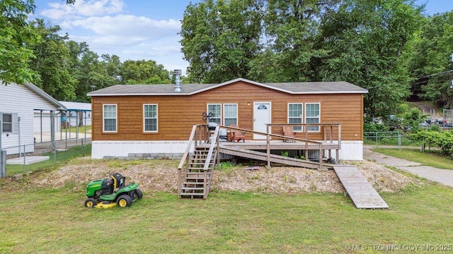 150 Private Road 121, Eucha, OK 74342 - back of property featuring stairs and a wooden deck