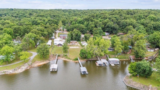 150 Private Road 121, Eucha, OK 74342 - aerial view of property and surrounding area featuring a forest and a large body of water