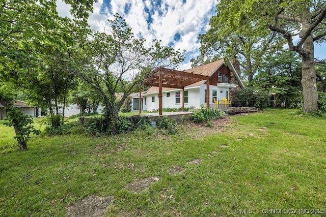 326 E 437th Rd, Spavinaw, OK 74366 - view of green lawn featuring a pergola and a patio area