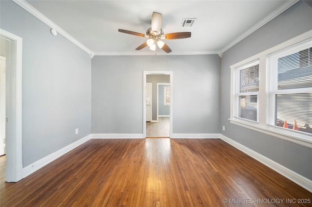1232 S Gary Pl, Tulsa, OK 74104 - empty room with ceiling fan, crown molding, baseboards, and wood finished floors