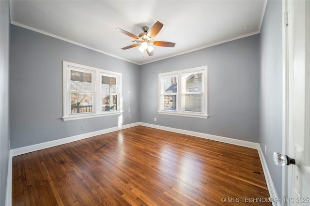 1232 S Gary Pl, Tulsa, OK 74104 - spare room with a ceiling fan, wood finished floors, baseboards, and ornamental molding