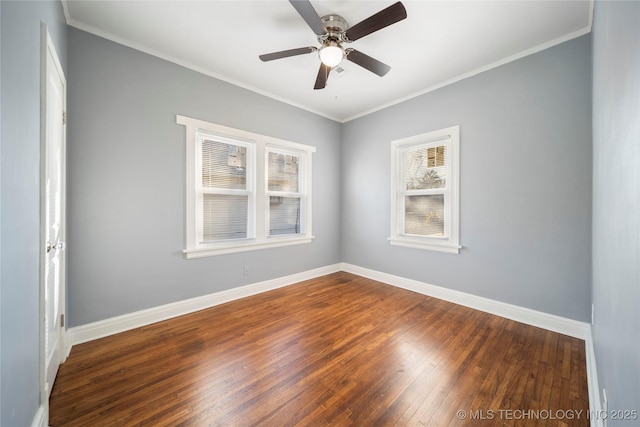 1232 S Gary Pl, Tulsa, OK 74104 - empty room featuring hardwood / wood-style floors, baseboards, ornamental molding, and a ceiling fan
