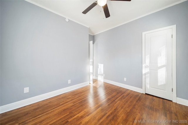 1232 S Gary Pl, Tulsa, OK 74104 - unfurnished room featuring crown molding, a ceiling fan, wood finished floors, and baseboards