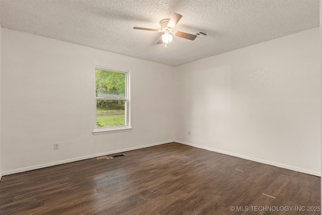 8424 Harp Blvd, Broken Arrow, OK 74014 - unfurnished room featuring dark wood-style floors, a ceiling fan, a textured ceiling, and baseboards