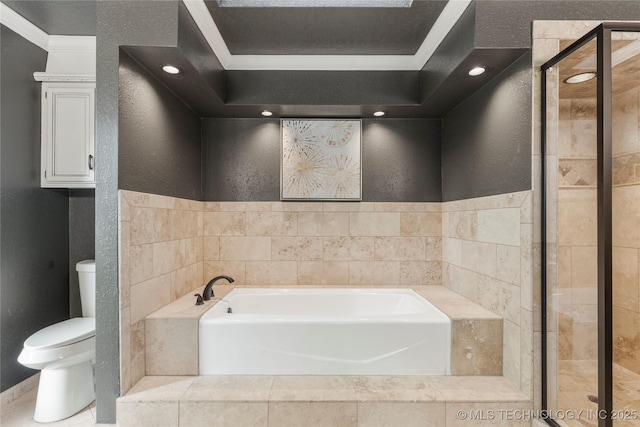 7802 S Joplin Ave, Tulsa, OK 74136 - bathroom with a bath, toilet, and a stall shower