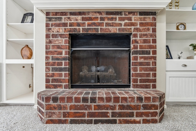 12326 S Cedar Ave, Jenks, OK 74037 - detailed view of carpet flooring and a brick fireplace
