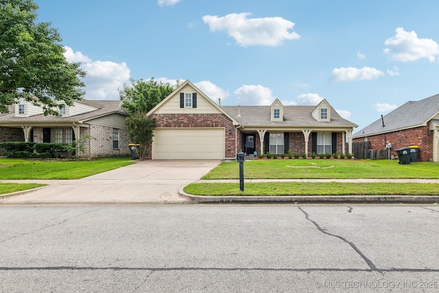 12326 S Cedar Ave, Jenks, OK 74037 - view of front of home featuring brick siding, a garage, a front lawn, and driveway