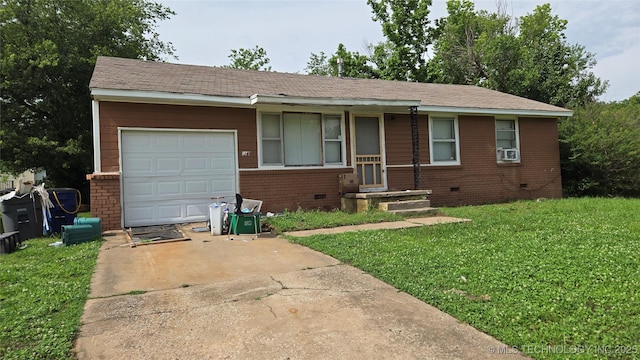161 W 49th Pl N, Tulsa, OK 74126 - ranch-style home featuring crawl space, brick siding, driveway, an attached garage, and a front yard